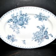 SARREGUEMINES FLORE Large Oval Platter with blue flower decoration U&C 36cm