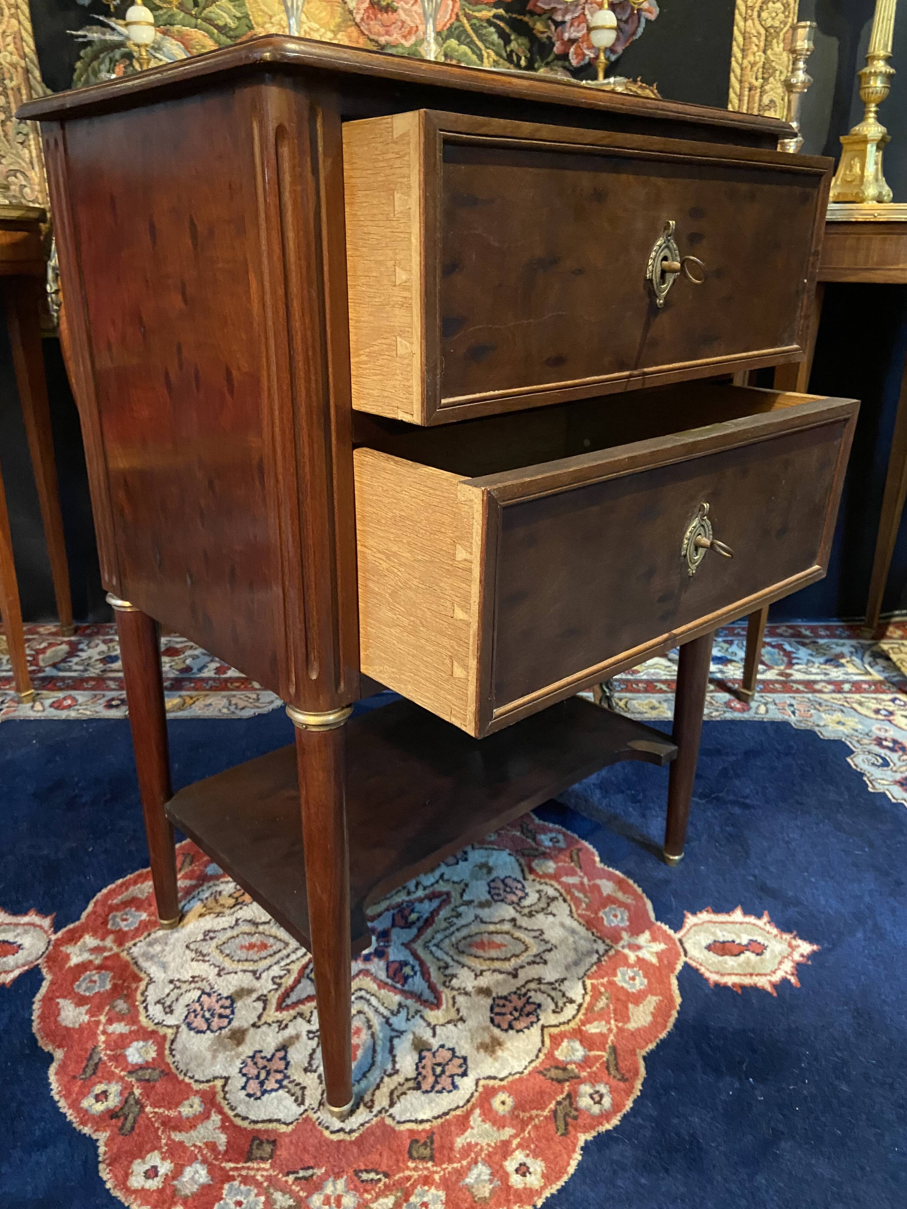 Small 19th century chest of drawers with 2 drawers and shelf between solid mahogany Louis