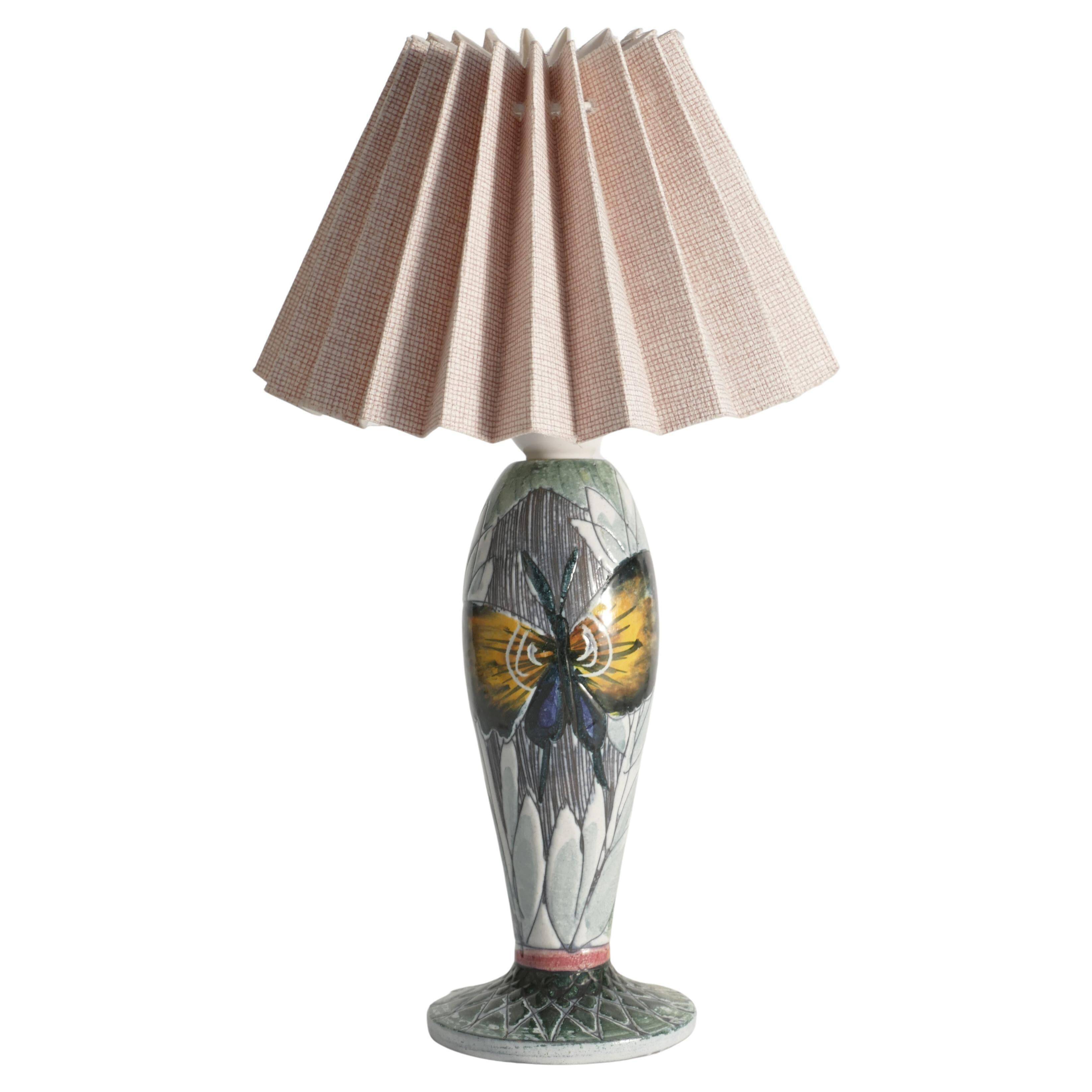 Scandinavian Modern Ceramic Butterfly Motif Table Lamp by Tilgmans, Sweden 1960