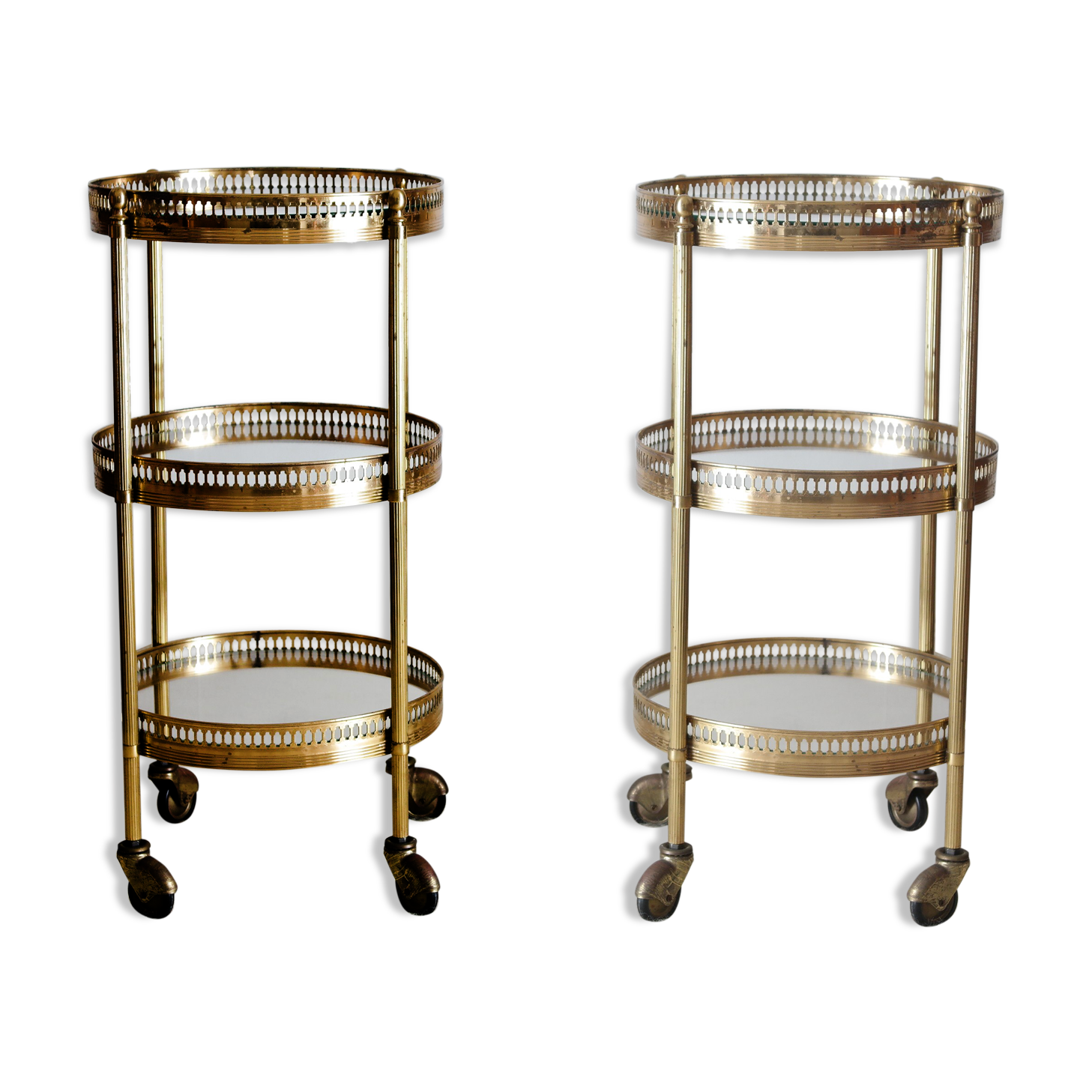Pair of round old brass glass desserts
