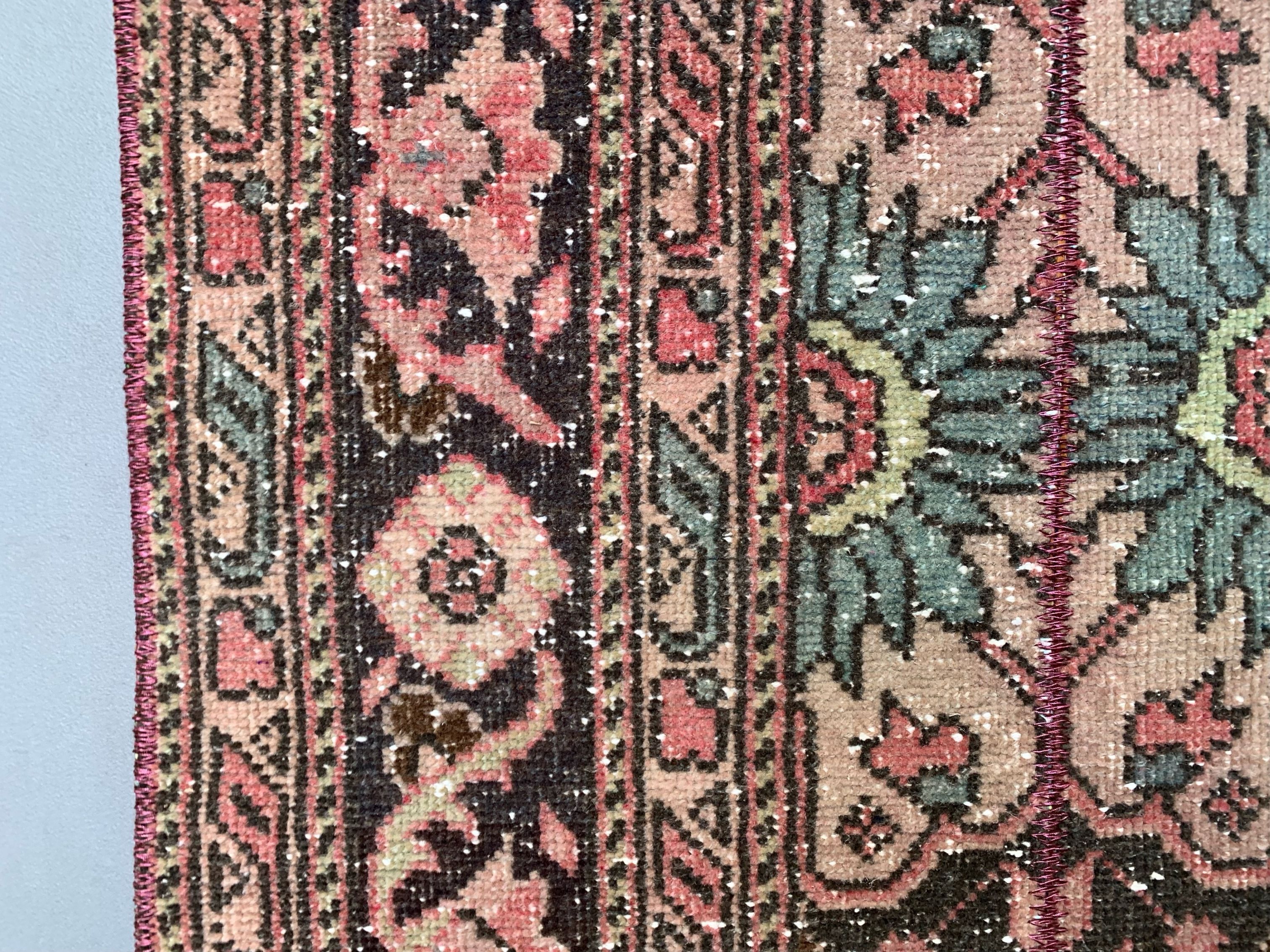 Distressed turkish narrow runner 409x70 cm wool vintage tribal rug