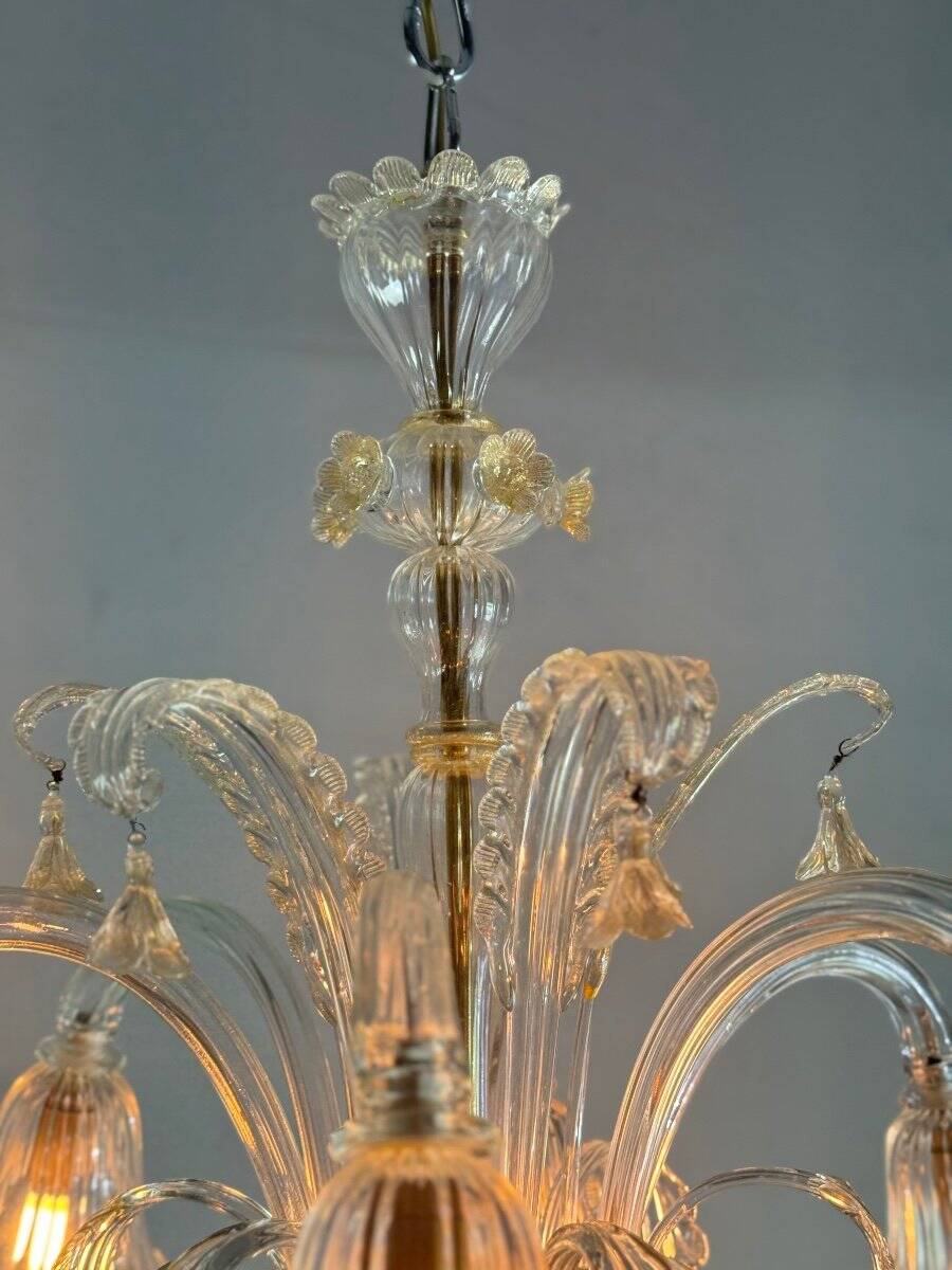 Lustre Vénitien 6 feux en verre de Murano doré