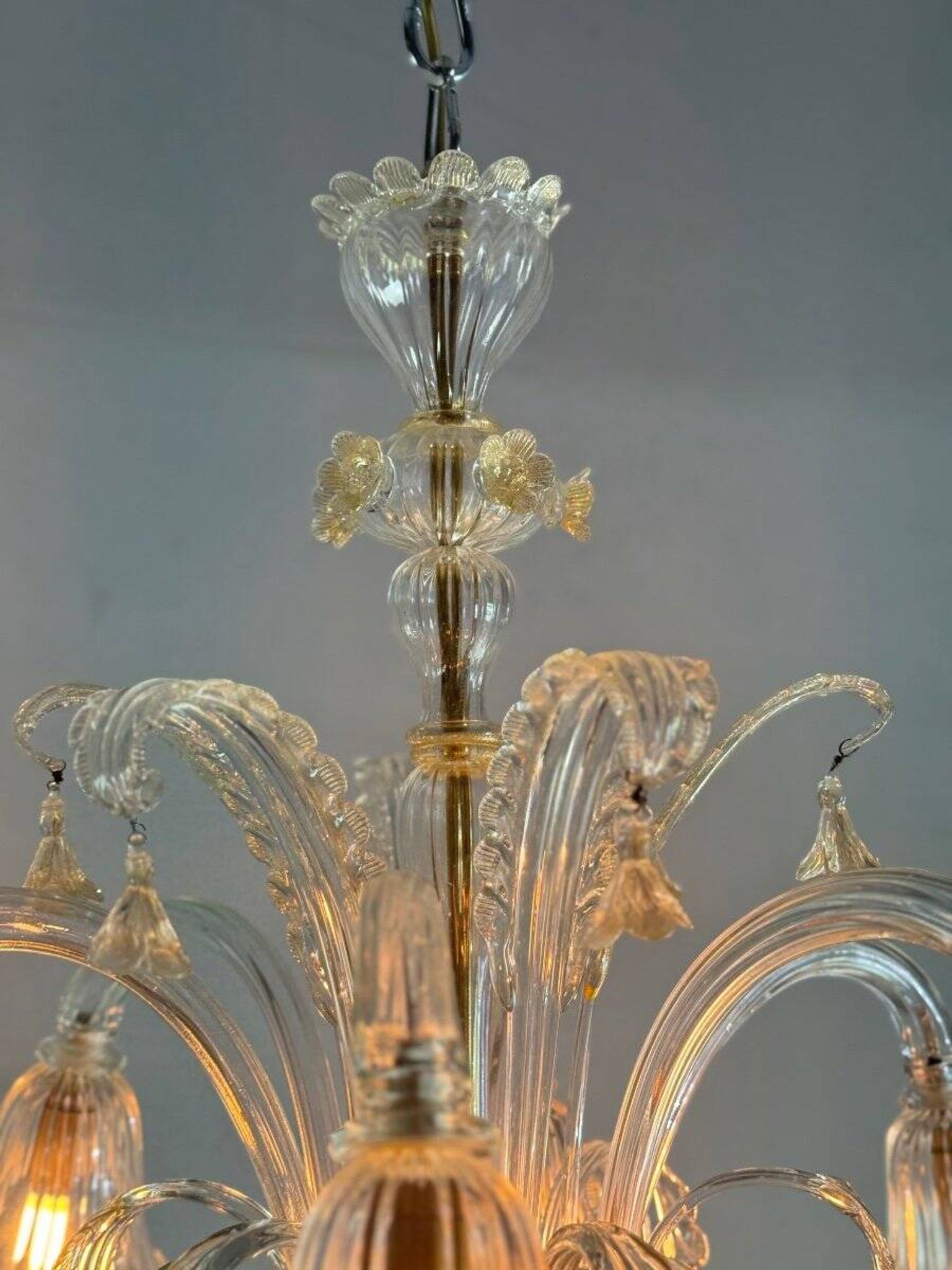 Venetian Chandelier In Golden Murano Glass, 6 Arms Of Light