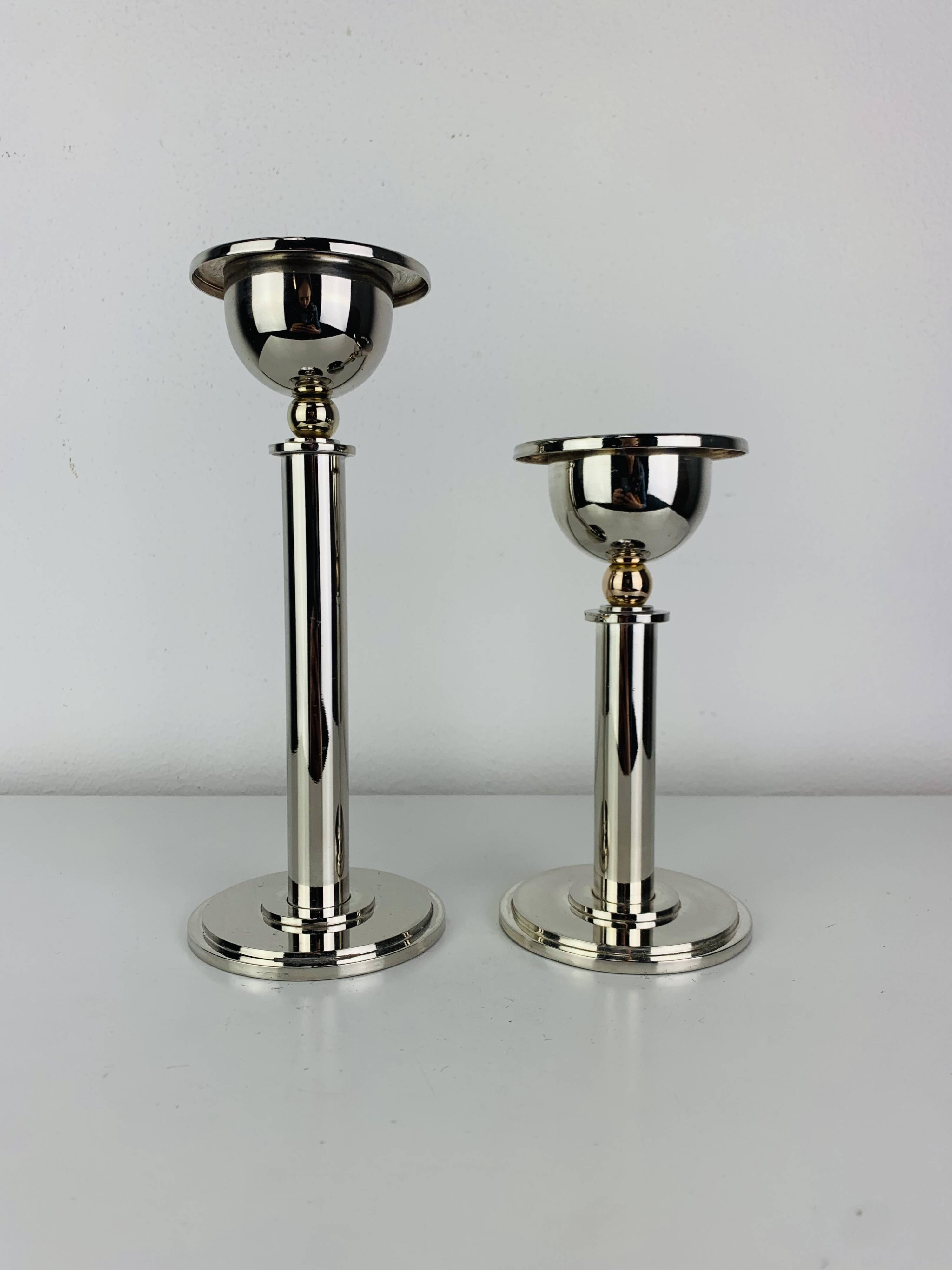Pair of chrome postmodern candlesticks, 1980s