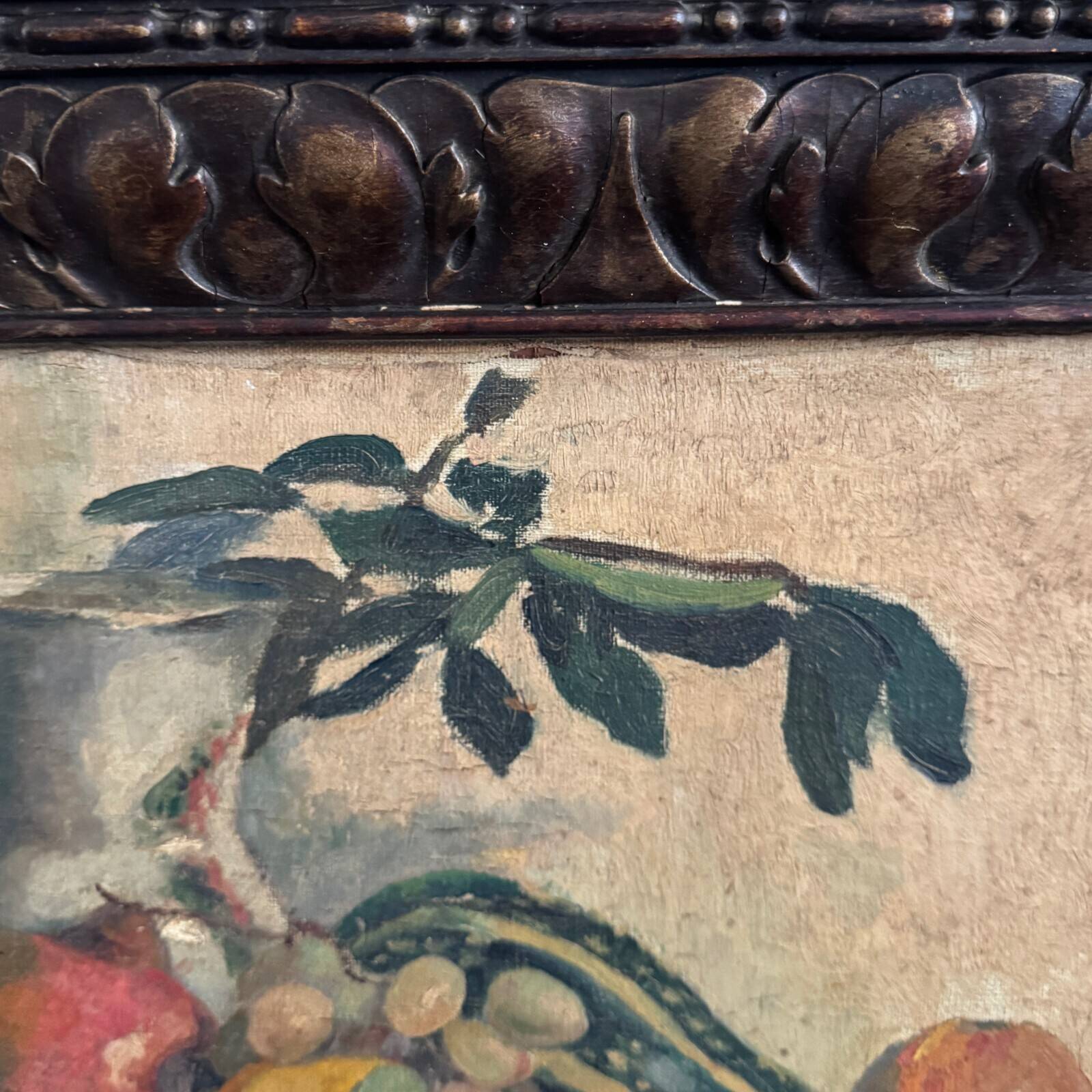 Oil on canvas by M. Rery still life with fruits and vegetables 20th century