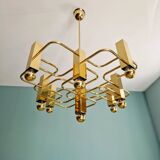 Geometric brass chandelier, design G. Sciolari, Boulanger, 1970