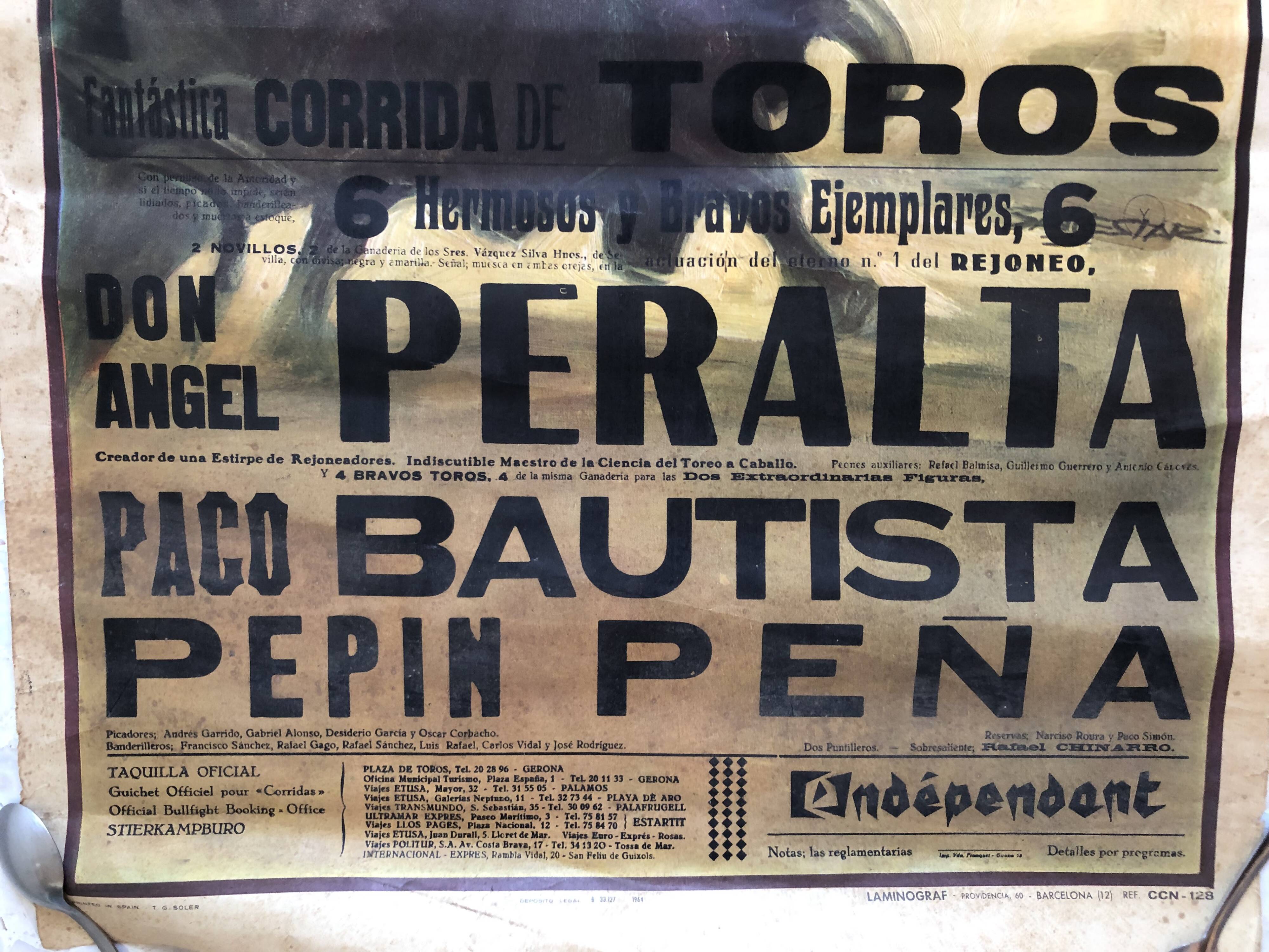 Corrida poster 1978 girona spain rejoneador bull toro bullring toreador picador banderillas
