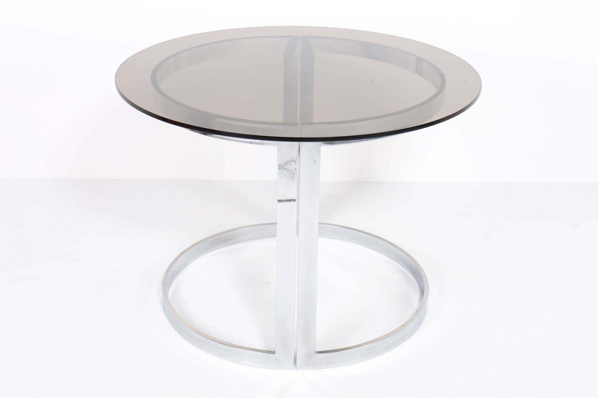 Vintage round table in chrome steel and smoked glass, 1970s