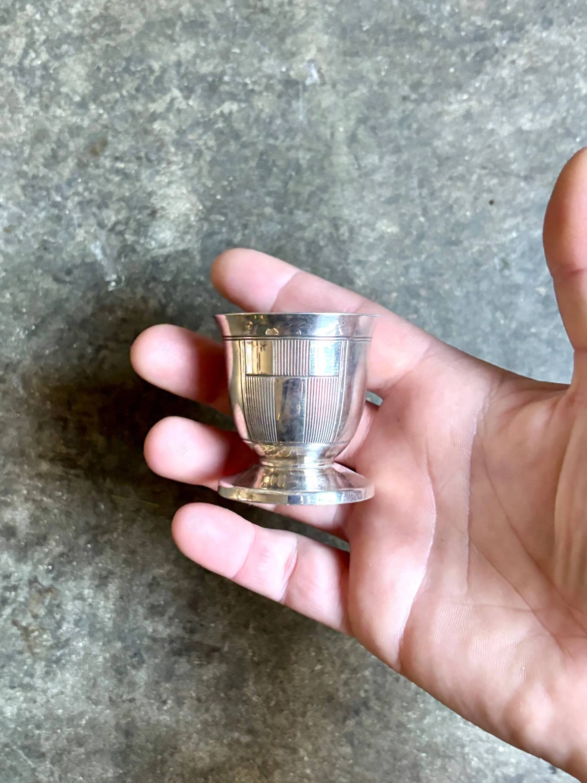 Silver-plated metal egg cup, Art Deco design