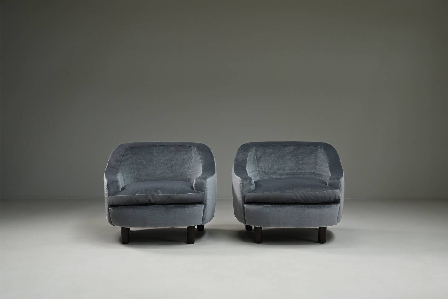 Set of 2 ice blue Mohair lounge chairs, 1950s Italy.