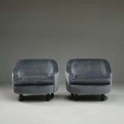 Set of 2 ice blue Mohair lounge chairs, 1950s Italy.