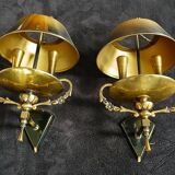 Empire bouillotte lamp wall sconces in tole and gilded bronze