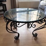 Vintage (1950s) wrought iron table with glass top