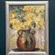 Original Swedish Oil on Canvas – “Vessel with Mimosa” by Monica Gilhorn – Signed – Vintage & Framed – 40 × 31.5 cm (15.7" × 12.4")