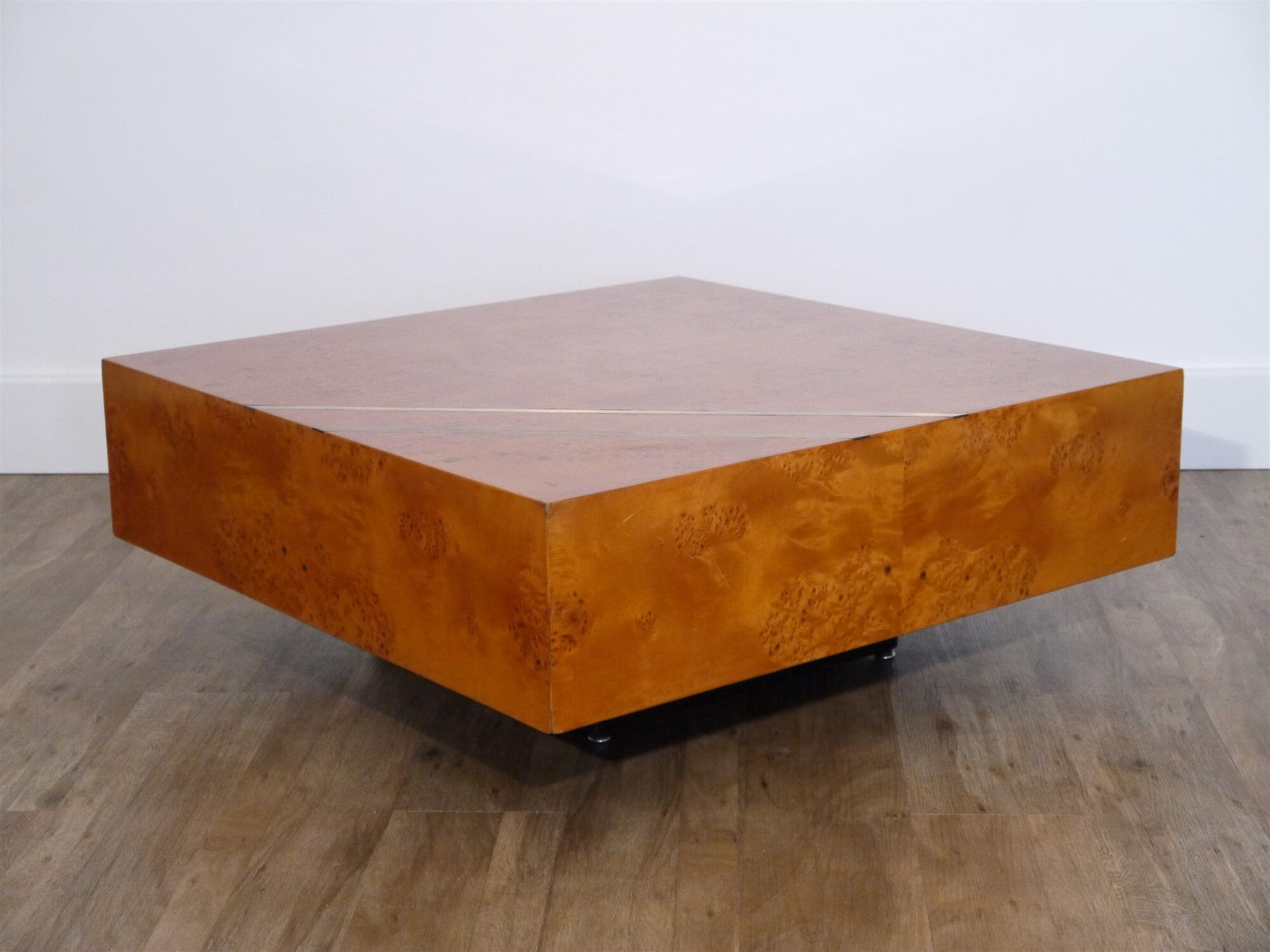 Vintage coffee table in elm magnifying glass 1970