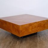 Vintage coffee table in elm magnifying glass 1970