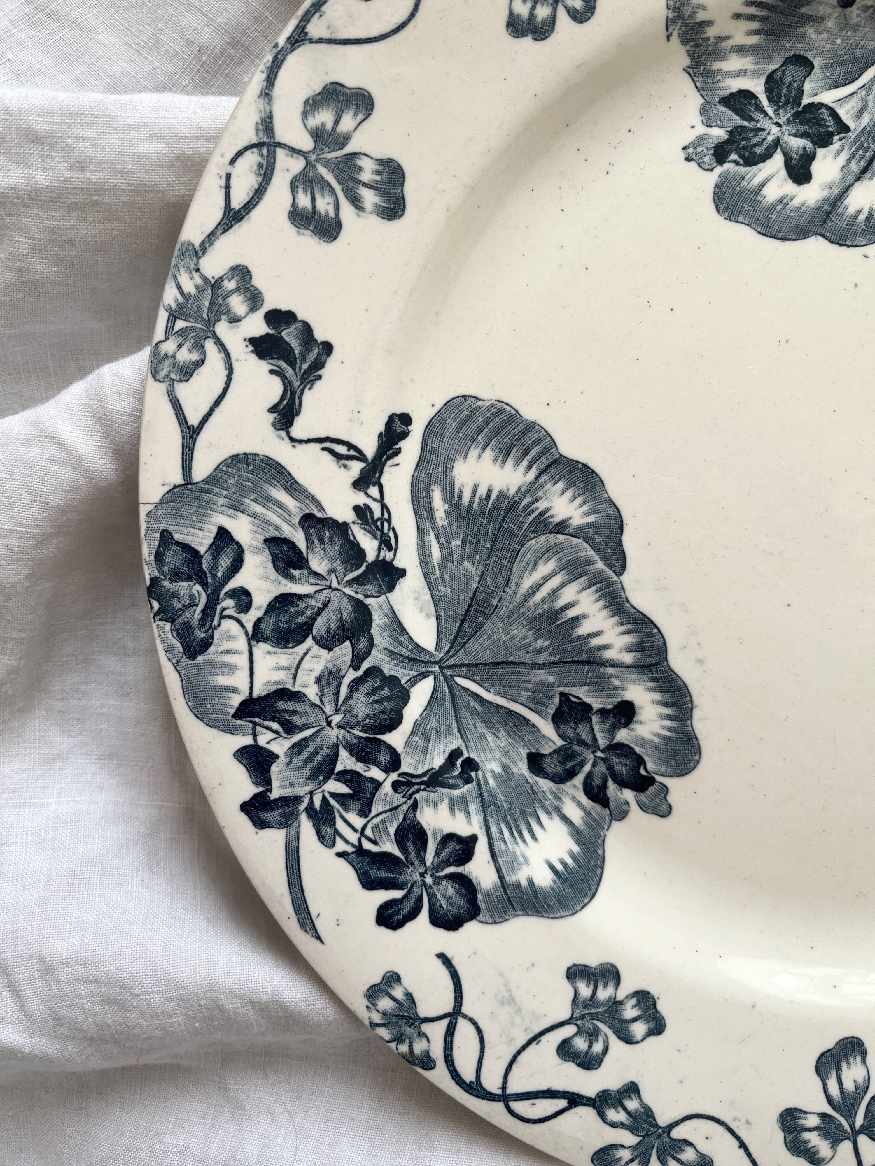 Antique ironstone dinner plate "Les Violettes" Salins