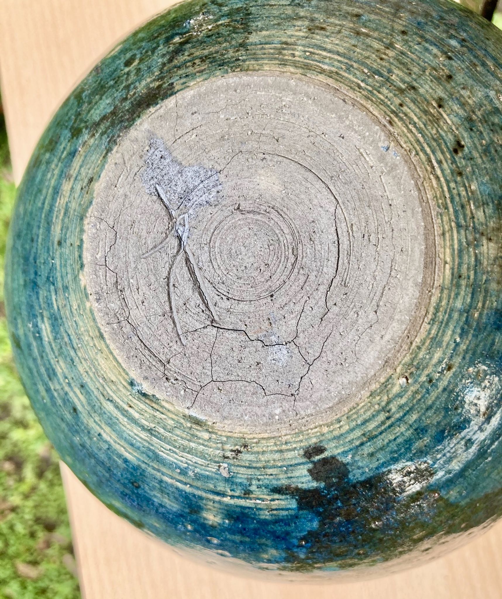 VASE PENSU , in enamelled ceramic, blue and gray abstract decoration - N° 10 - Vintage