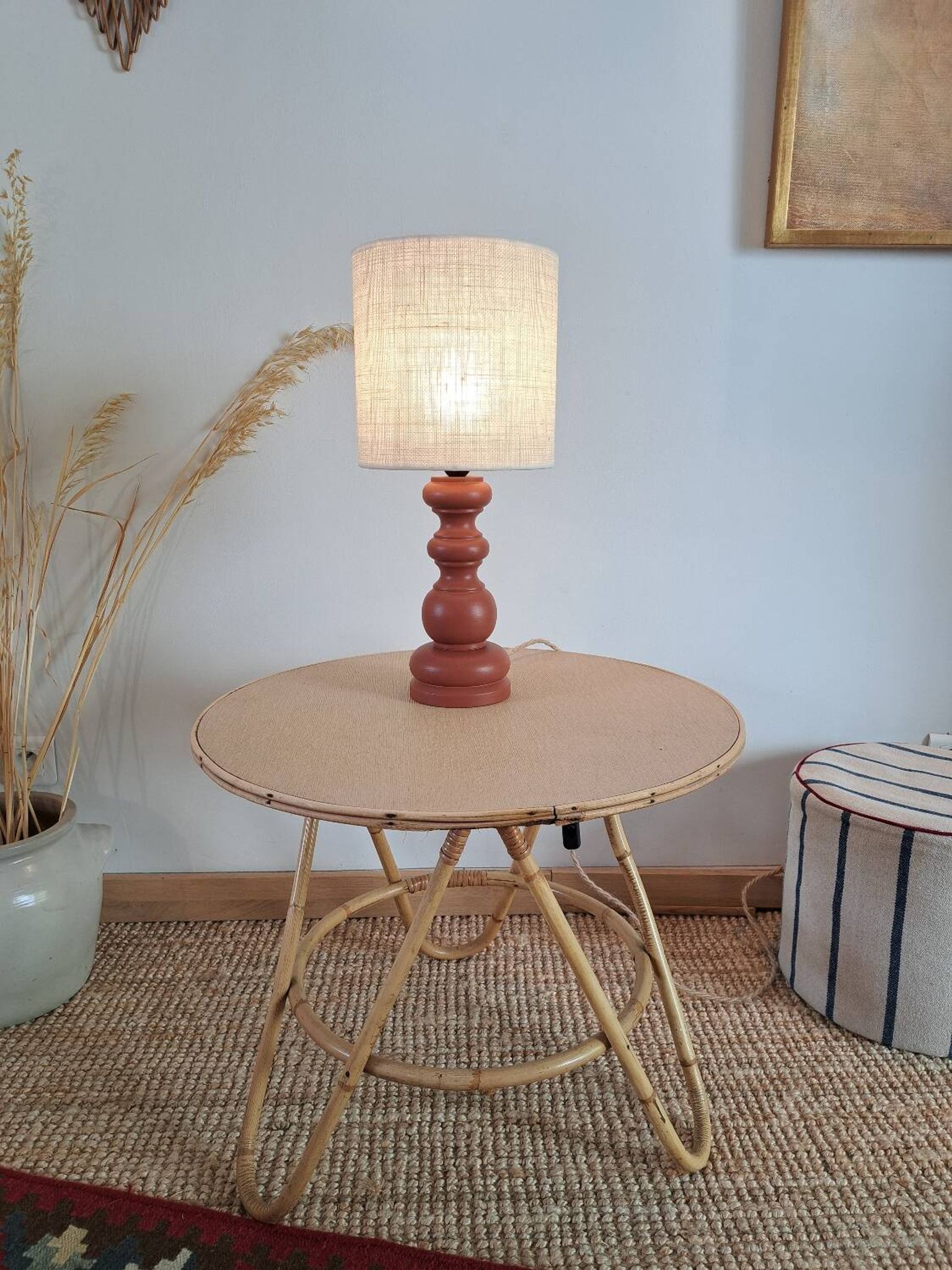 Vintage terracotta wooden lamp