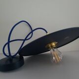 Midnight blue painted metal disc pendant light - blue textile cable