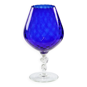 Vase snifter en verre bleu brandy cognac cobalt empoli italie 33cm