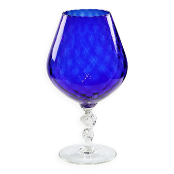 Vase snifter en verre bleu brandy cognac cobalt empoli italie 33cm
