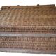 Wicker travel trunk XIX with metal clasps and handles.