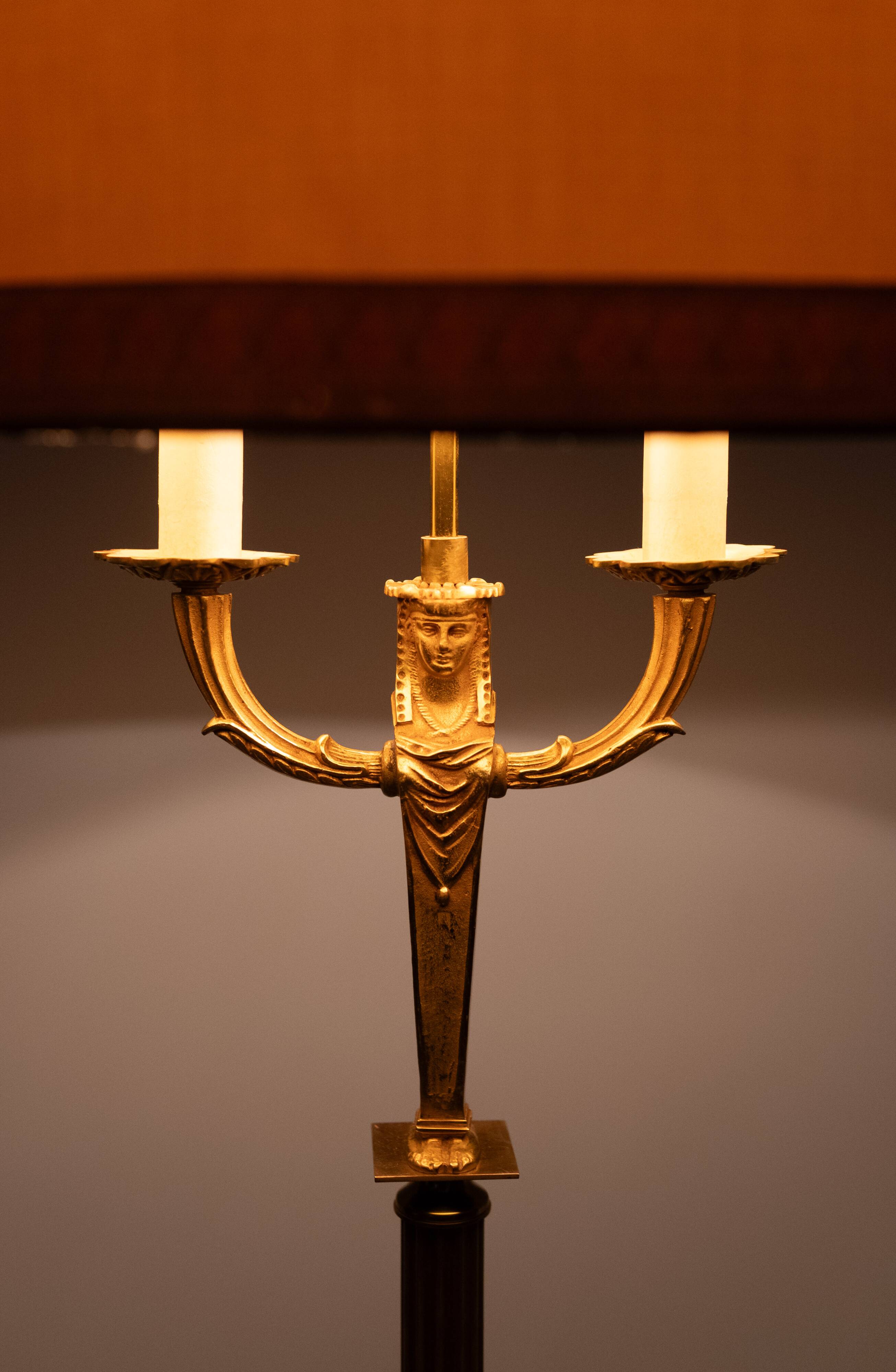 Lampadaire Empire en bronze doré, France, années 1950