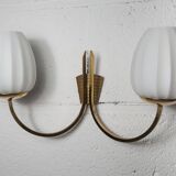 Pair of 1960 opaline and brass wall lights from Italy