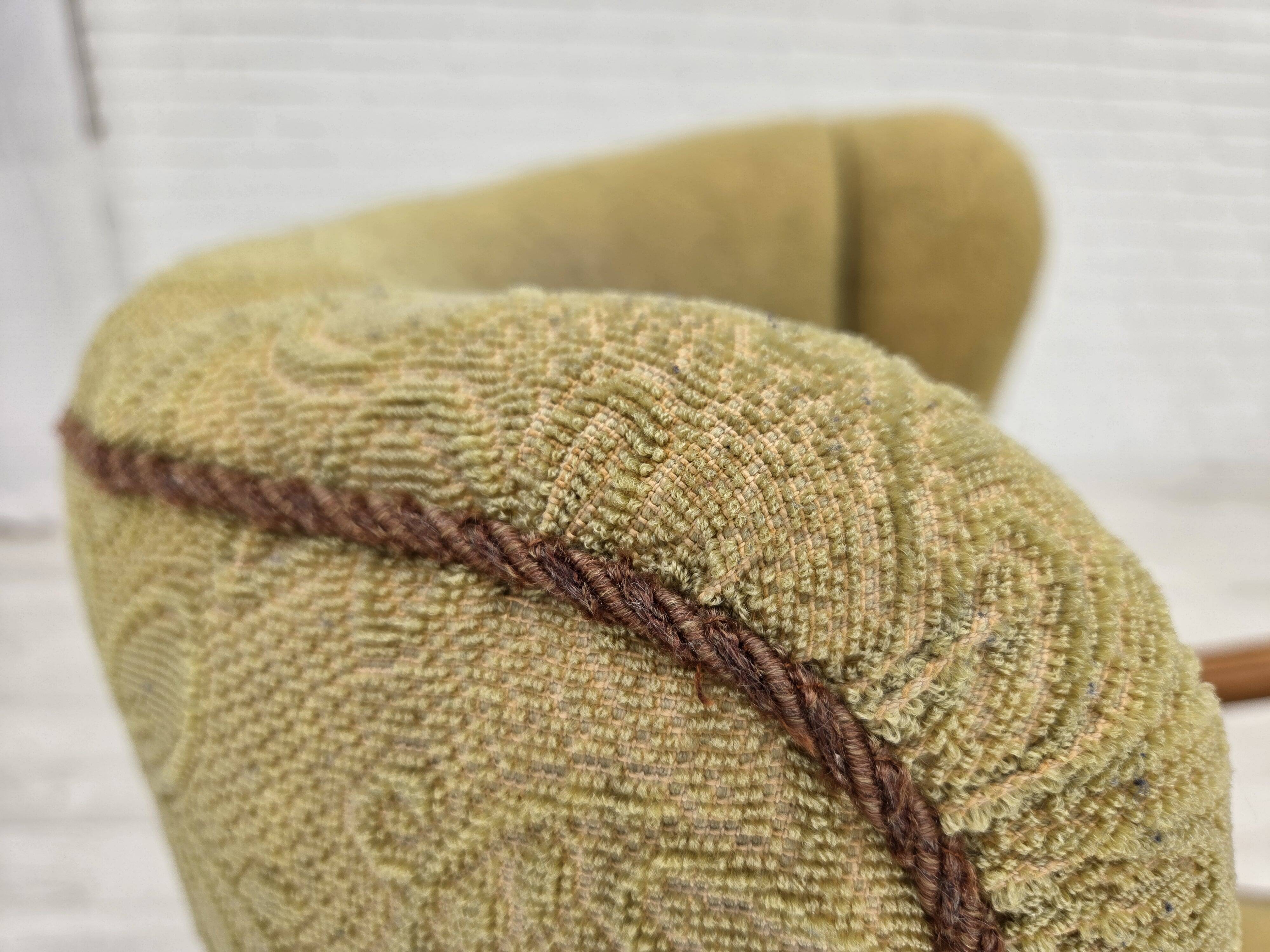 1960s, Danish armchair, light green furniture velour, beech wood.