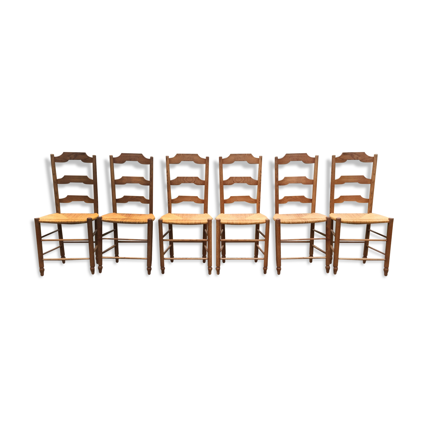 6 vintage mulched oak chairs