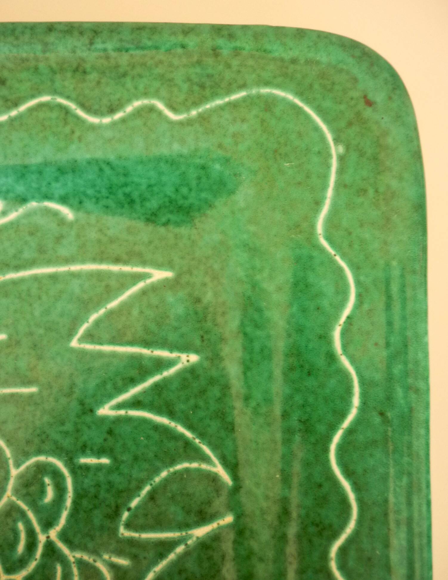 Square dish in glazed ceramic, scarified, signed Jacques Sagan Vallauris,