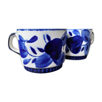 2 cups Boch La Louvière 1966 blue hand-painted