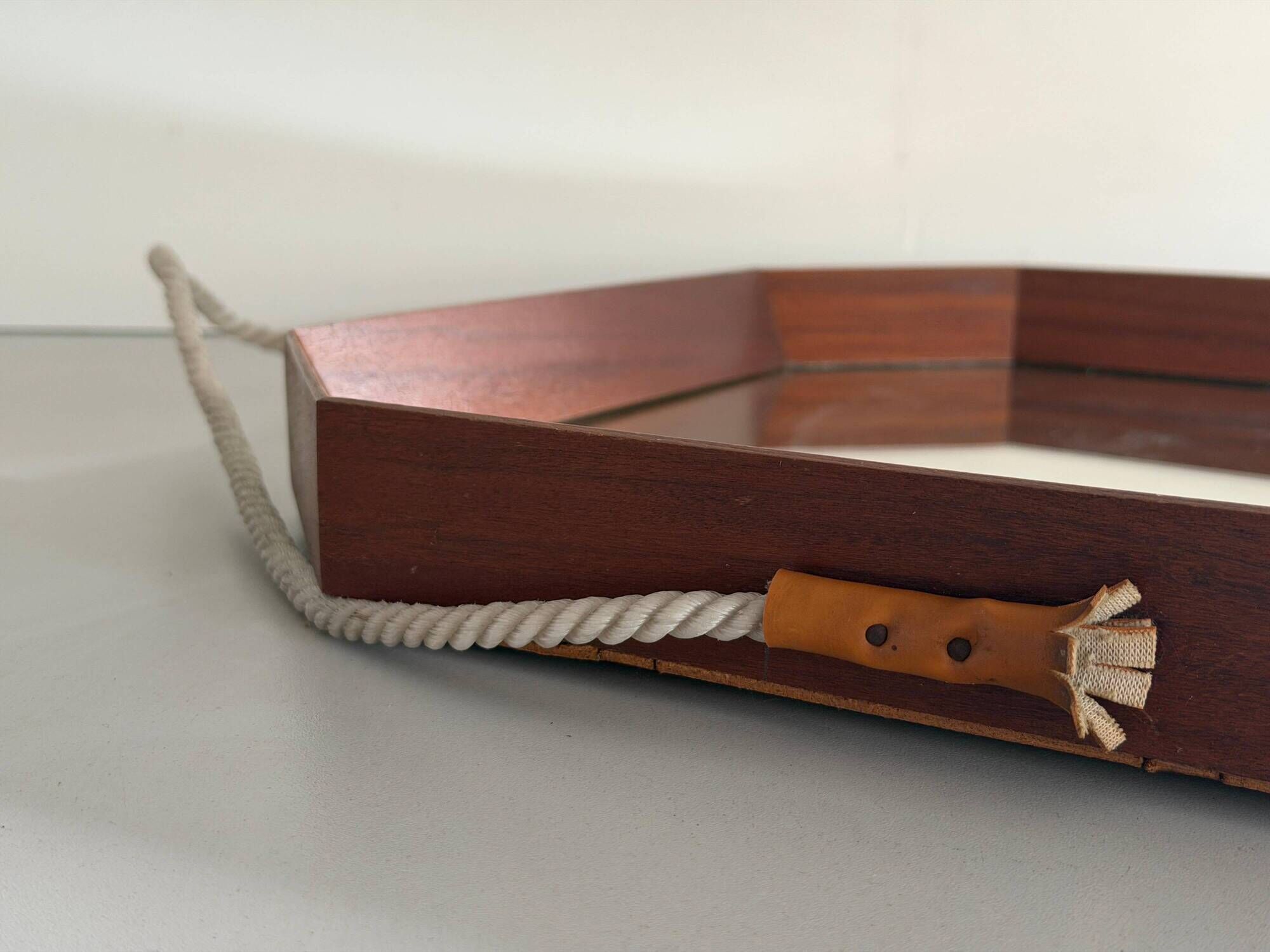 Mid-century rectangular wall mirror in teak, 1960, Italy
