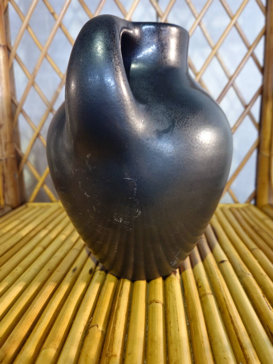 Black Enameled Ceramic Pitcher Signed MADOURA