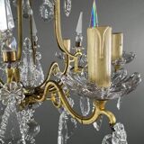 Lustre En Laiton Et Cristal, XXe Siècle