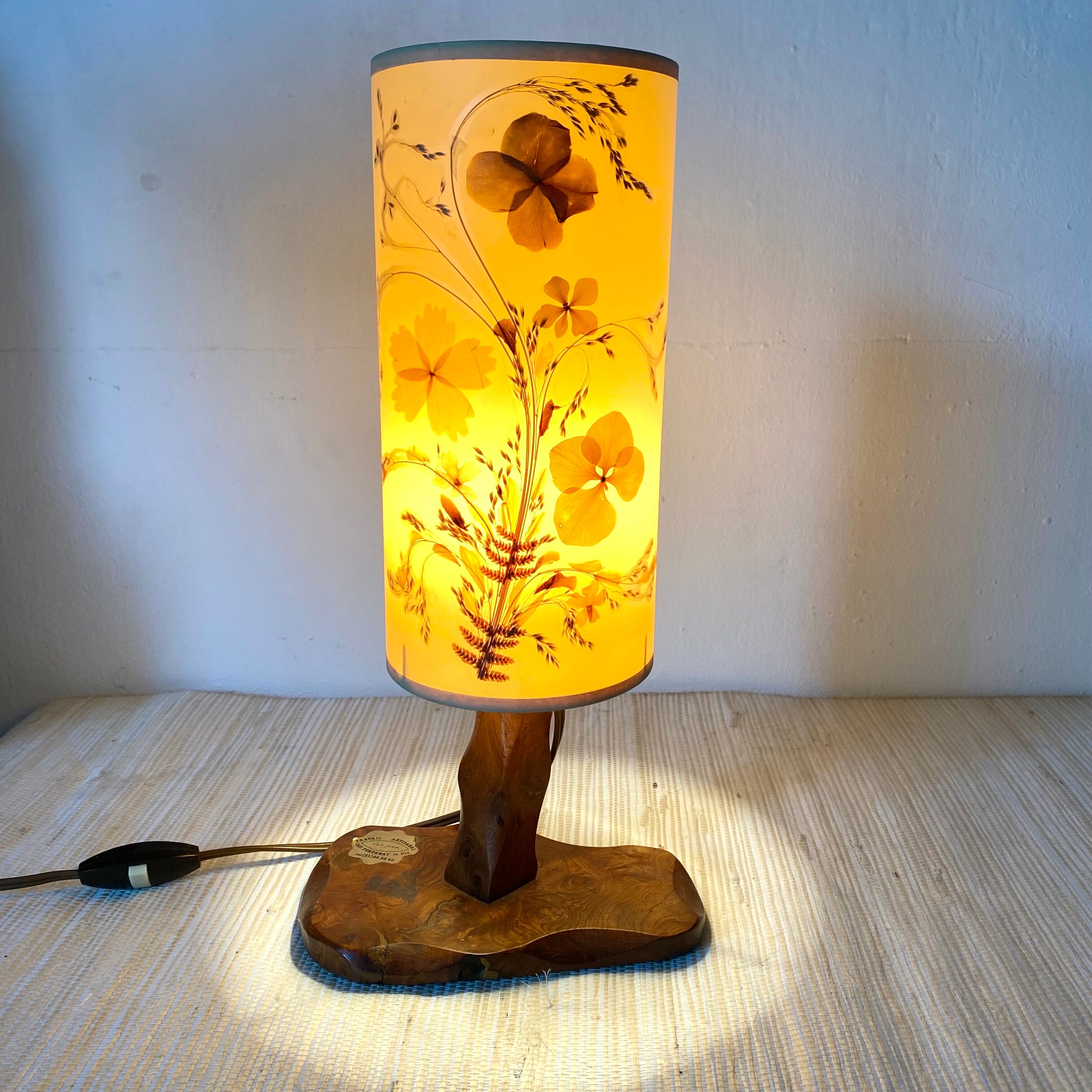 Vintage elm and dried flower lamp