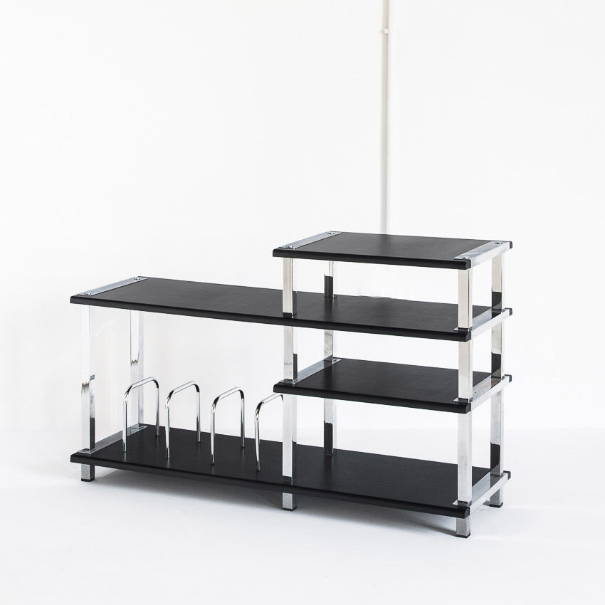 Vintage Hi-Fi furniture in lacquered wood and chrome iron, Spain, 1980