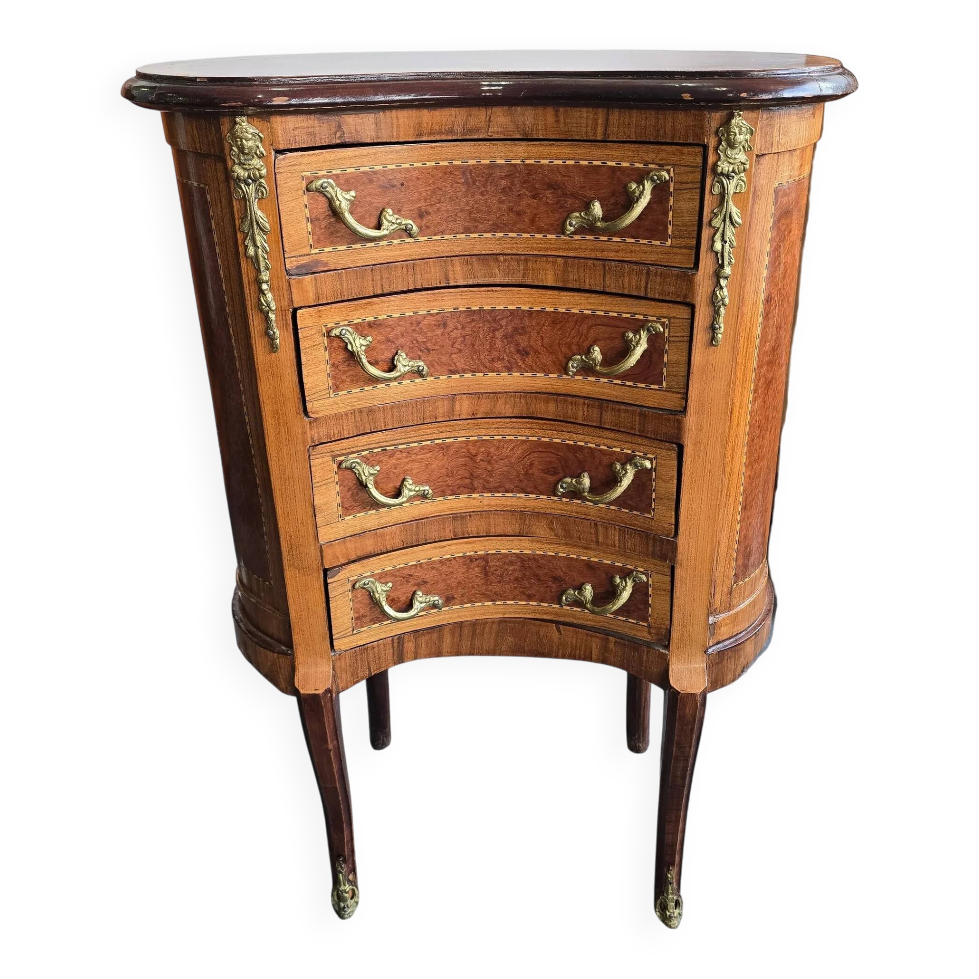 Commode galbée demi-lune en marqueterie – style Louis XV, fin XIXe siècle