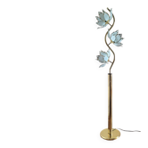 Lampadaire doré vintage fleur de lotus, luminaire design italien 3 feu