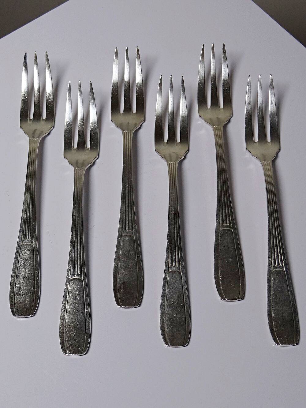 6 vintage/antique silver-plated trident forks, art deco style, SFAM