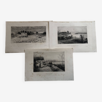 Lot 3 holland prints 1882 after painting by boughton, engravers wilson, artigue, faivre, art