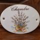 Porcelain plate for bedroom door, decorated with nature flowers and ribbon