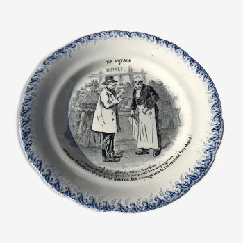 Talking plate "En voyage" n•V - faience factory Choisy le roi