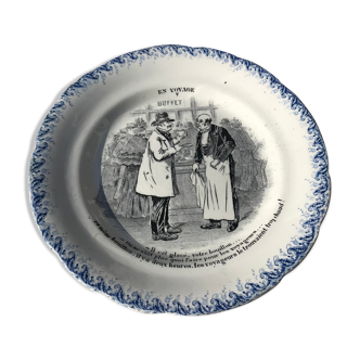 Talking plate "En voyage" n•V - faience factory Choisy le roi