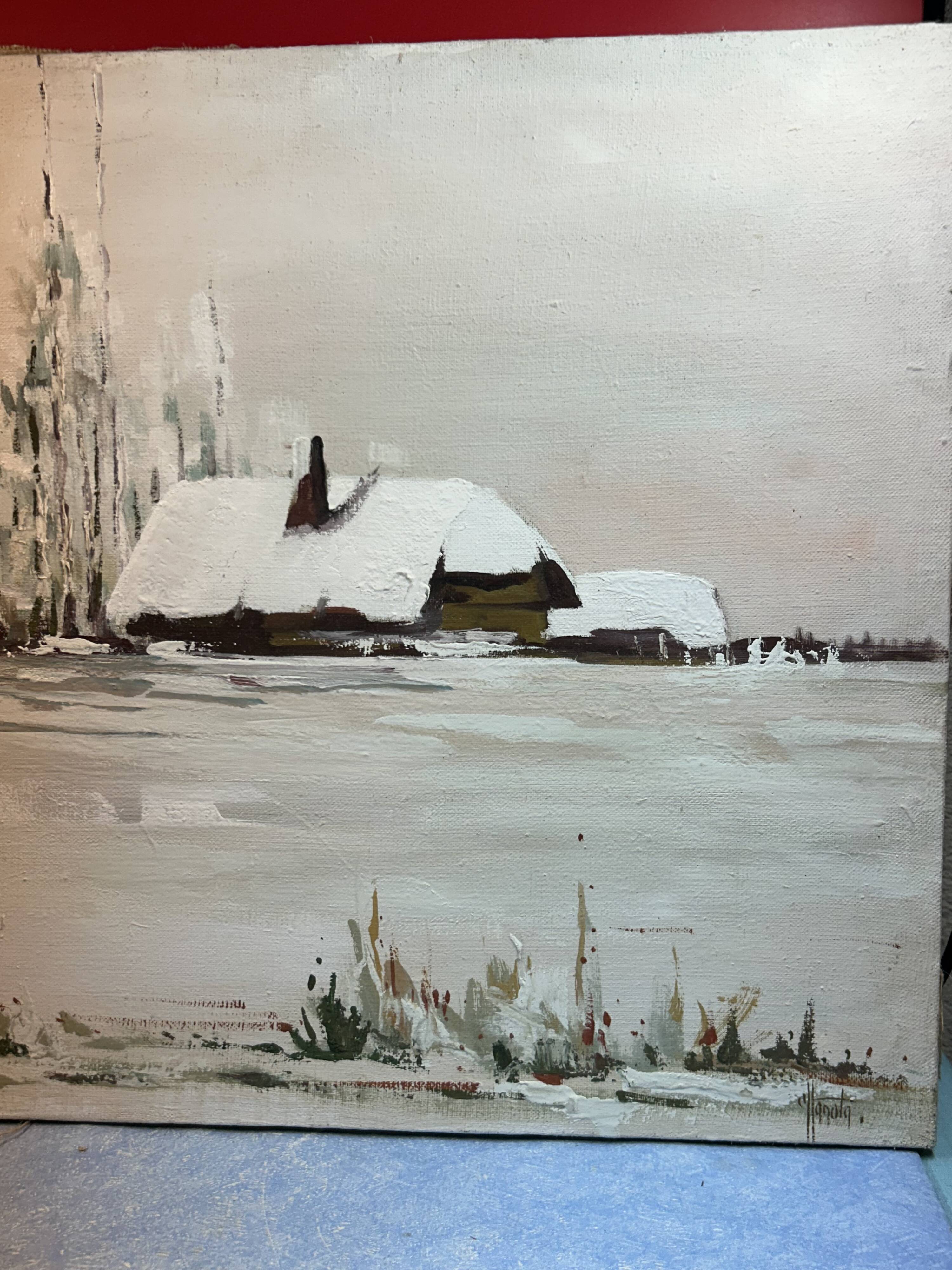 Oil on canvas "Brière under the snow" signature to be identified