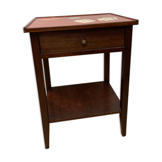 Mahogany wood bedside table with trompe l'oeil decorations