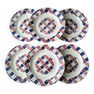 6 Assiettes plates en faïence de Saint Amand Style Art Déco
