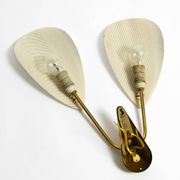 Mid Century Modern brass wall lamp with perforated metal sheet lampshades