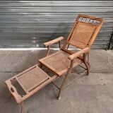 Vintage wooden and cane chaise longue